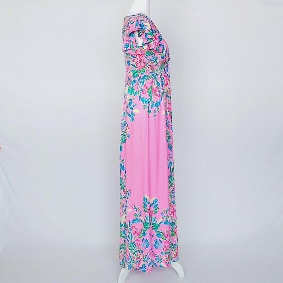 Lilly Pulitzer Women’s Verona Flutter Sleeve Maxi Dress Havana Pink Size 4 - Picture 4 of 14